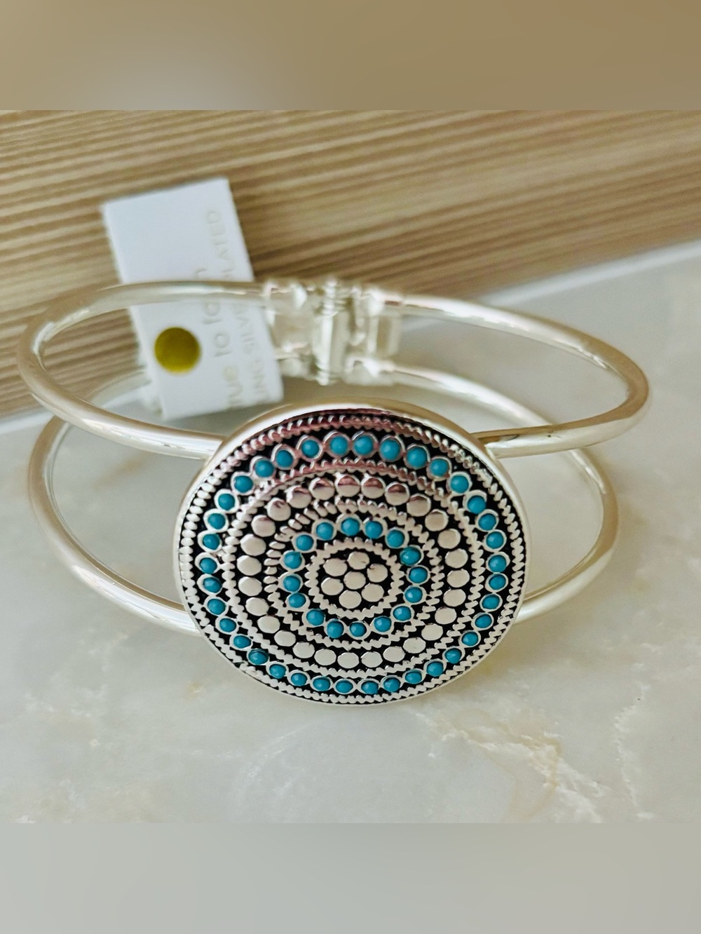 NWT True to Form Silver and Turquoise Concho hinge Bangle Bracelet